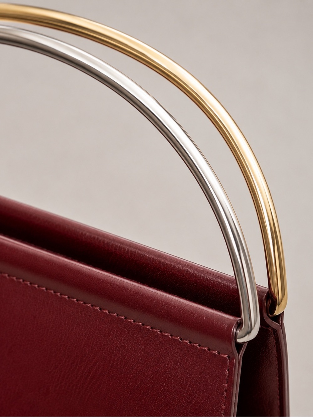 NEW Cartier TRINITY Burgundy Leather Top-Handle Bag Gold & Silver Hardware - Picture 5 of 14